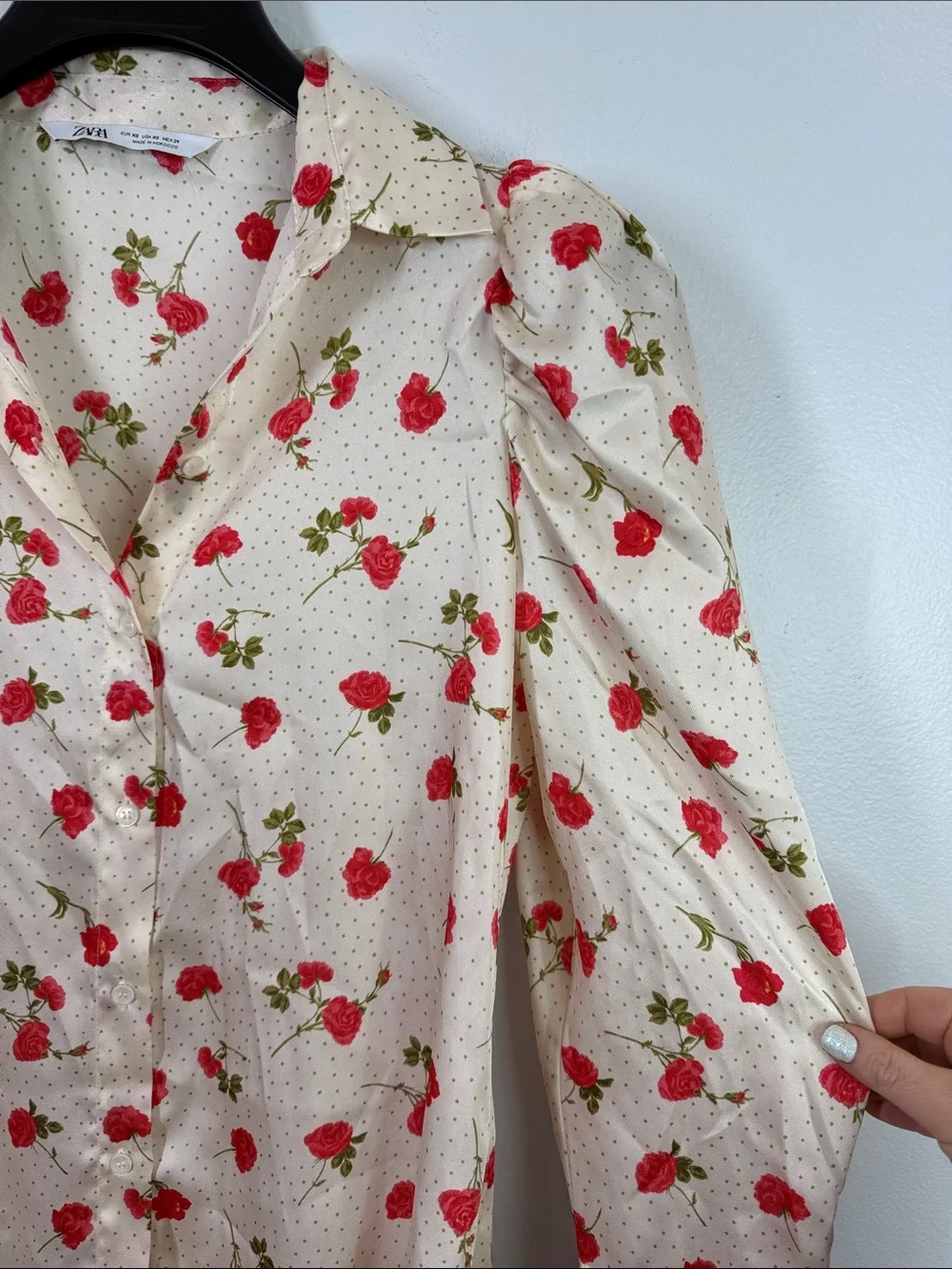Zara blogger favorite floral puff sleeve blouse size XS